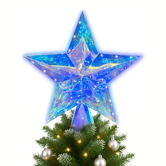 Light Up LED Iridescent 3D Twinkling Star Christmas Tree Topper 12" Multi Lit - Picture 1 of 15